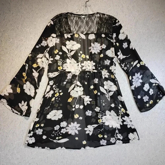 Warehouse One Women's Sheer Lingerie Kimono Black & White  Long Sleeve Small - Picture 7 of 11